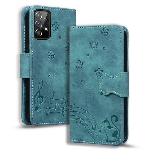 TEDTIKJT Hülle für Samsung Galaxy A52 4G 5G/A52s 5G Klapphüllen PU Leder Flip Cover Case Galaxy A52 Lederhülle mit Standfunktion Kartenfach Magnetic Handytasche Wallet Case, Grün Katze von TEDTIKJT