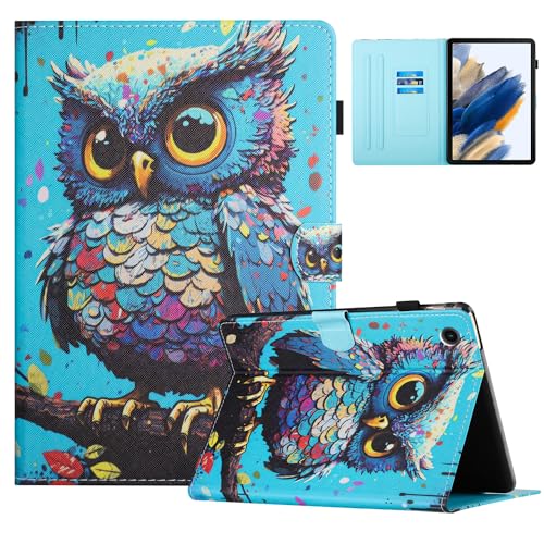 TEDTIKJT Hülle für Samsung Galaxy A8 10.5 Zoll (SM-X200 X205 X207) 2021 Tablet Schutzhülle PU Leder Flip Cover Magnet Kartenschlitz Multi-Winkel Ständer Case mit Auto Schlaf/Aufwach, Eule von TEDTIKJT