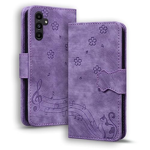 TEDTIKJT Hülle für Samsung Galaxy S23 FE 5G Klapphüllen PU Leder Flip Cover Case Galaxy S23 FE Lederhülle mit Standfunktion Kartenfach Magnetic Handytasche Wallet Case, Violett Katze von TEDTIKJT