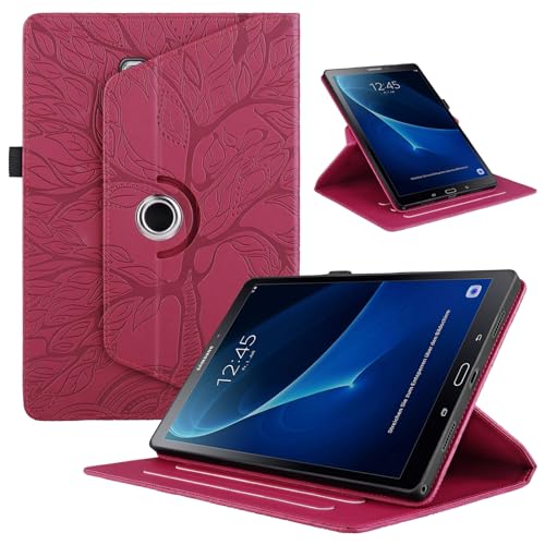 TEDTIKJT Hülle für Samsung Galaxy Tab A 10.1 Zoll 2016 SM-T580/ T585 Tablet Schutzhülle PU Leder 360°Drehbar Ständer Flip Cover Samsung Tab A6 10.1" 2016 Case mit Auto Schlaf/Aufwach, Rot Baum von TEDTIKJT