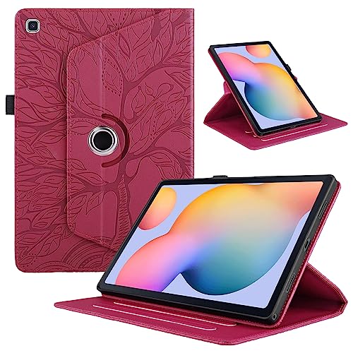 TEDTIKJT Hülle für Samsung Galaxy Tab A 10.1 Zoll 2019 SM-T510/T515/T517 Tablet Schutzhülle PU Leder 360°Drehbar Multi-Winkel Ständer Flip Cover Samsung Tab A 10.1" 2019 Case,Rot Baum von TEDTIKJT