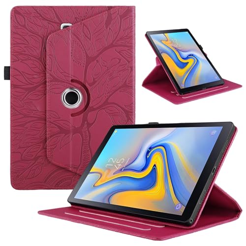 TEDTIKJT Hülle für Samsung Galaxy Tab A 10.5" 2018 SM-T590/ T595/ T597 Tablet Schutzhülle PU Leder 360°Drehbar Ständer Flip Cover Samsung Tab A 10.5" 2018 Case mit Auto Schlaf/Aufwach, Rot Baum von TEDTIKJT