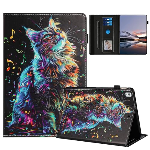 TEDTIKJT Hülle für Samsung Galaxy Tab A7 10.4" Cover 2022/2020 SM-T500 T505 T509 Schutzhülle PU Leder Flip Cover mit Standfunktion Kartenschutz Schutzhülle Samsung Tab A7 Cover,Musiksymbole Katze von TEDTIKJT