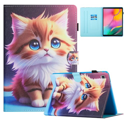 TEDTIKJT Hülle für Samsung Galaxy Tab A7 Lite 8,7 Zoll (SM-T227 SM-T225 SM-T220) Tablet Schutzhülle PU Leder Flip Cover Magnet Kartenschlitz Multi-Winkel Ständer Case Tab A7 Lite 8,7", Gelbe Katze von TEDTIKJT