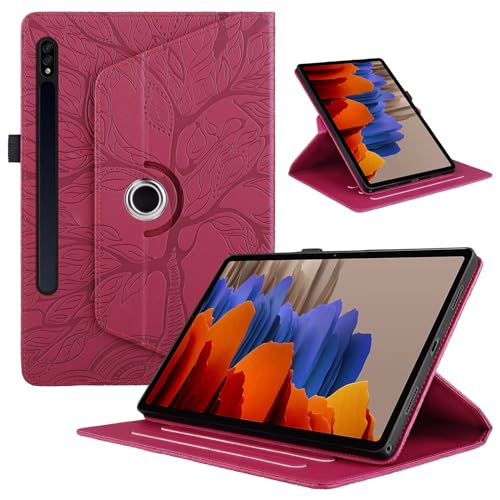 TEDTIKJT Hülle für Samsung Galaxy Tab S9 Plus/Samsung Galaxy Tab S9 FE+ 12,4" (SM-X810/X816B/X610/X616B) 2023 Tablet Case PU Leder 360°Drehbar Multi-Winkel Ständer Baum Flip Schutzhülle,Rot von TEDTIKJT