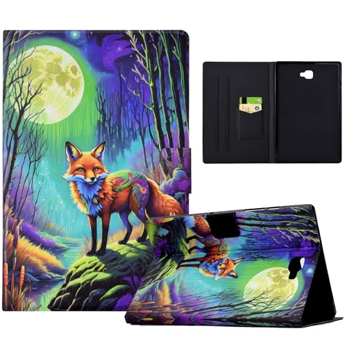TEDTIKJT Hülle für Tablet Samsung Galaxy Tab A 10.1 2016 (SM-T580/T585) Cover süße Farbbilder PU Leder Samsung Galaxy Tab A 10.1 2016 Tablet Hülle mit Kartenschlitz Ständer Schutzhülle,Moonlight Fox von TEDTIKJT
