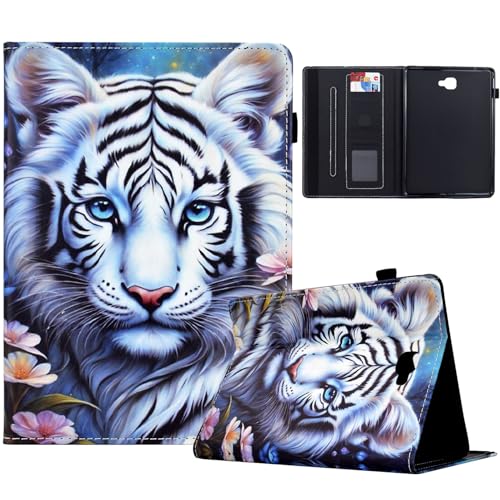 TEDTIKJT Hülle für Tablet Samsung Galaxy Tab A 10.1 2016 Hülle T580 T585 Tablet Schutzhülle PU Leder Flip Cover mit Kartenschlitz Ständer Tablet Samsung Galaxy Tab A 10.1 2016 Cover,Weißer Tiger von TEDTIKJT
