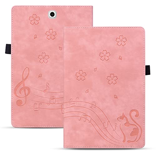 TEDTIKJT Hülle für Tablet Samsung Galaxy Tab S2 9.7" 2015 (SM-T810/T815) Schutzhülle PU Leder Flip Kirschblüte Katze Tablet Hülle mit Kartenfach Wallet Ständer Cover Case Galaxy Tab S2 9.7",Rosa von TEDTIKJT