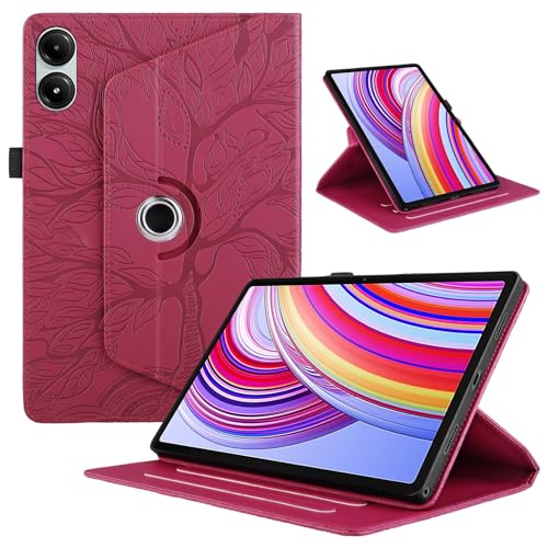 TEDTIKJT Hülle für Xiaomi Redmi Pad Pro 12.1" 2024 Tablet Hülle PU Leder 360°Drehbar Multi-Winkel Ständer Flip Cover Xiaomi Redmi Pad Pro 12.1" Tablet Schutzhülle Baum Case, Rot von TEDTIKJT