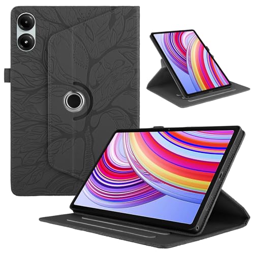 TEDTIKJT Hülle für Xiaomi Redmi Pad Pro 12.1" 2024 Tablet Hülle PU Leder 360°Drehbar Multi-Winkel Ständer Flip Cover Xiaomi Redmi Pad Pro 12.1" Tablet Schutzhülle Baum Case, Schwarz von TEDTIKJT