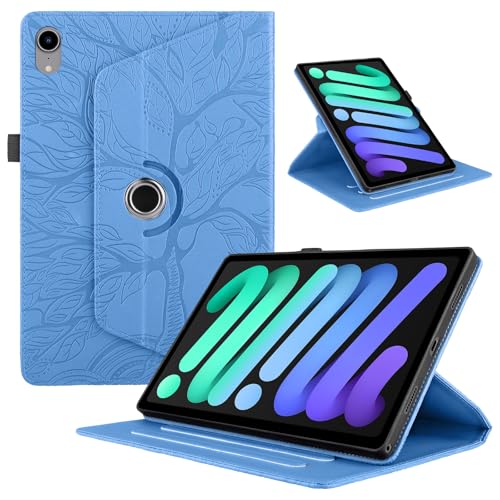 TEDTIKJT Hülle für iPad Mini 7 Tablet Hülle/Tablet iPad Mini 6 8.3" Hülle 2024/2021 PU Leder 360°Drehbar Multi-Winkel Ständer Baum iPad Mini (A17 Pro) Flip-Tasche Tablet Schutzhülle,Blau von TEDTIKJT