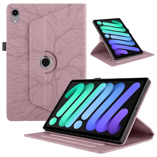 TEDTIKJT Hülle für iPad Mini 7 Tablet Hülle/Tablet iPad Mini 6 8.3" Hülle 2024/2021 PU Leder 360°Drehbar Multi-Winkel Ständer Baum iPad Mini (A17 Pro) Flip-Tasche Tablet Schutzhülle,Rose Gold von TEDTIKJT