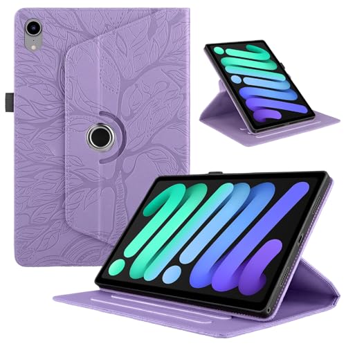 TEDTIKJT Hülle für iPad Mini 7 Tablet Hülle/Tablet iPad Mini 6 8.3" Hülle 2024/2021 PU Leder 360°Drehbar Multi-Winkel Ständer Baum iPad Mini (A17 Pro) Flip-Tasche Tablet Schutzhülle,Violett von TEDTIKJT