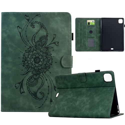 TEDTIKJT Hülle für iPad Pro 11 Zoll 2024 5th Generation (A2836/ A2837/ A3006) Flip Cover Schutzhülle Leder 4-Kartenschlitz Ständer Tablet Schutzhülle mit Auto Schlafen/Wachen,Mandala-Druck Grün von TEDTIKJT
