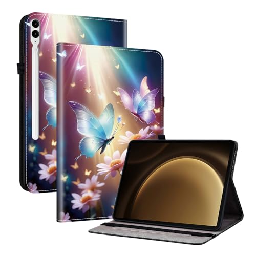 TEDTIKJT Hülle kompatibel mit Samsung Galaxy Tab S10+ /S9 Plus/S9 FE+ 12.4 Zoll Tablet Schutzhülle X820 X826B X810 X816B X610 X616B PU Leder Ständer Flip Cover Schutzhülle, Schmetterlingsblume von TEDTIKJT