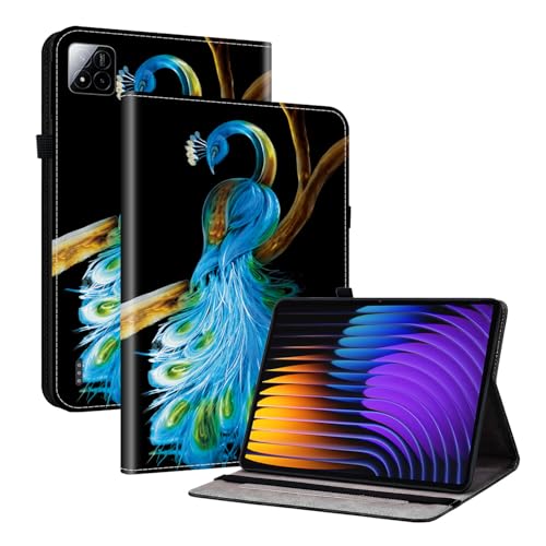 TEDTIKJT Tablet Hülle Kompatibel mit Xiaomi Pad 7/Pad 7 Pro 11.2 Zoll 2024 Flip Cover Schutzhülle PU Leder mit Stiftschlitz Ständer Schutzhülle für Xiaomi Pad 7/Pad 7 Pro 11.2",Blauer Pfau von TEDTIKJT