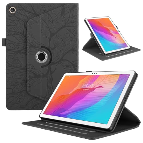 TEDTIKJT Tablet Hülle für Huawei MatePad T 10 9.7" 2021 Hülle PU Leder 360°Drehbar Multi-Winkel Ständer Cover Baum Flip Tablet Schutzhülle für Huawei MatePad T 10 9.7" Hülle,Schwarz von TEDTIKJT