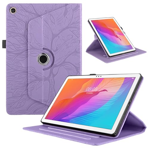 TEDTIKJT Tablet Hülle für Huawei MatePad T 10 9.7" 2021 Hülle PU Leder 360°Drehbar Multi-Winkel Ständer Cover Baum Flip Tablet Schutzhülle für Huawei MatePad T 10 9.7" Hülle,Violett von TEDTIKJT