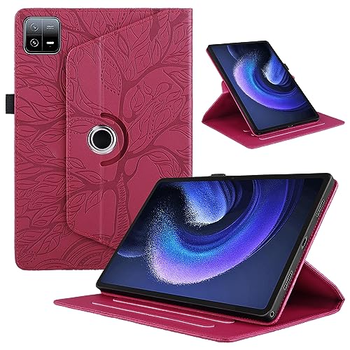 TEDTIKJT Tablet Hülle für Xiaomi Pad 6 Pro 11 Zoll 2023 PU Leder 360°Drehbar Multi-Winkel Baum Hülle Auto Schlaf/Aufwach Ständer Tragbare Schutzhülle für Xiaomi Pad 6 Pro/Xiaomi Pad 6 11", Rot von TEDTIKJT