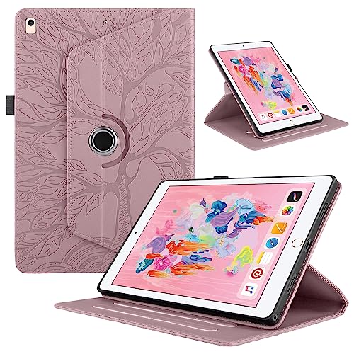 TEDTIKJT Tablet Hülle für iPad 9.7" 5/6th Gen PU Leder 360°Drehbar Multi-Winkel Hülle Auto Schlaf/Aufwach Funktion Ständer Baum Flip Case Schutzhülle für iPad 9.7" 2018/2017 6/5. Generation,Rose Gold von TEDTIKJT