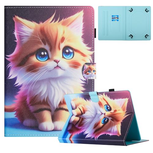 TEDTIKJT Universal Hülle für 10 Zoll Schutzhülle PU Leder Flip Cover Case Magnet Stoßfest Cover mit Kartenschlitz Multi-Winkel Ständer Tablet Schutzhülle für Universal 10", Gelbe Katze von TEDTIKJT