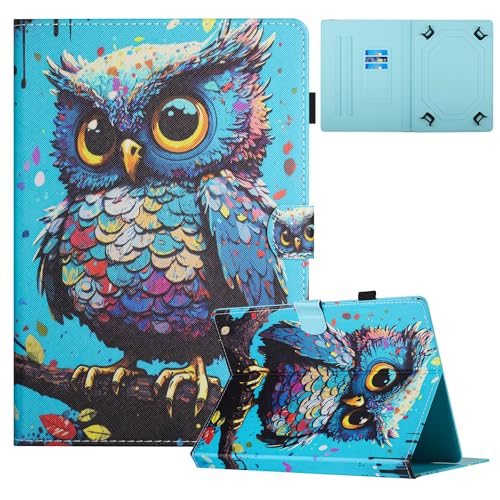 TEDTIKJT Universal Hülle für 8 Zoll Schutzhülle PU Leder Flip Cover Case Magnet Stoßfest Cover mit Kartenschlitz Multi-Winkel Ständer Tablet Schutzhülle für Universal 8", Eule von TEDTIKJT