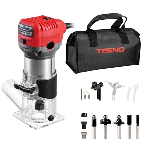 TEENO Holzfräse Oberfräse 710W 13000–33000 U/min mit Staubabsaugungsanschluss, Elektrik Kantenfräse Mit 5 Stück 1/4" Fräsen Cuter,6 Variable Geschwindigkeiten, Spannzange 6MM, 6.35MM, 8MM TEENO Holzfräse Oberfräse 710W 13000–33000 U/min mit Staubabsaugungsanschluss, Elektrik Kantenfräse Mit 5 Stück 1/4" Fräsen Cuter,6 Variable Geschwindigkeiten, Spannzange 6MM, 6.35MM, 8MM von TEENO