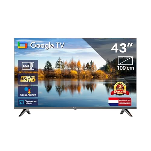 TEEVIEW TV43QUG-EU 43" Google Smart 4K UHD TV, WLAN, Bluetooth, 3X HDMI, Triple Tuner, Sprachsteuerung, Integrierte Streaming-Apps von TEEVIEW