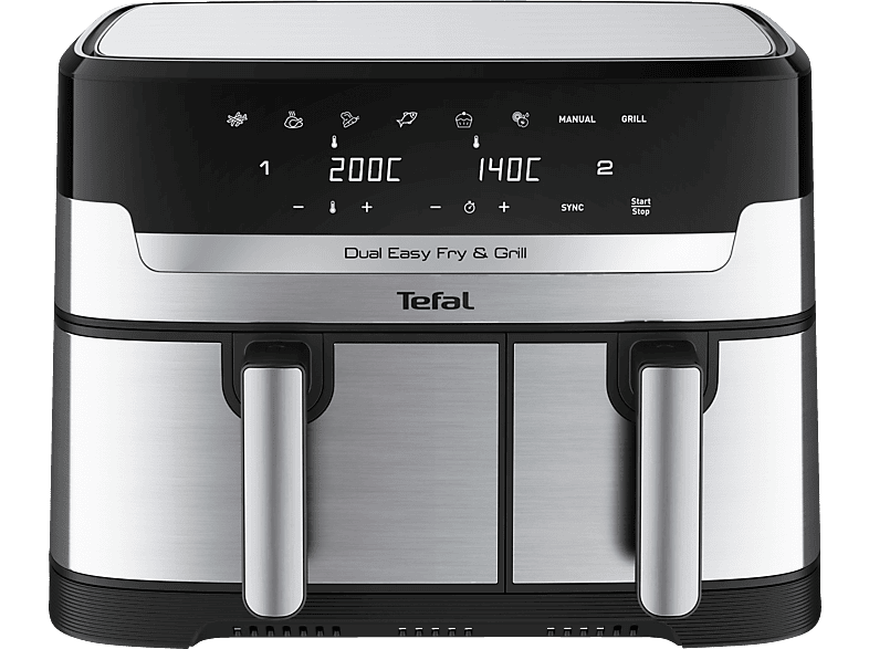 TEFAL EY905D Dual Easy Fry & Grill Heißluftfritteuse 2700 Watt Edelstahl/Schwarz von TEFAL