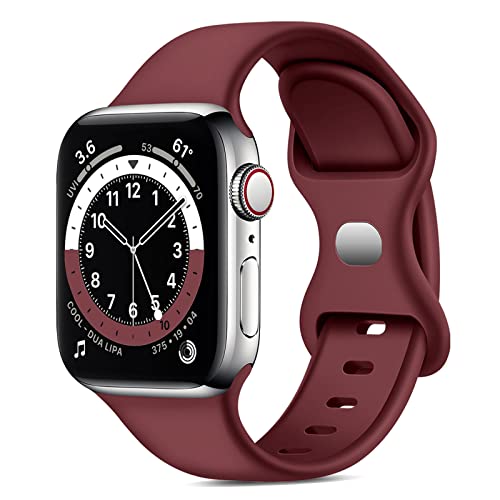 TEFLOTY Kompatibel mit Apple Watch Armband Ersatz Silikon Sport Armbänder, Ersatz Straps für iWatch Series 8 Ultra SE 7 6 5 4 3 2 1, 38mm/40mm/41mm-L, Damen/Herren, Burgund von TEFLOTY