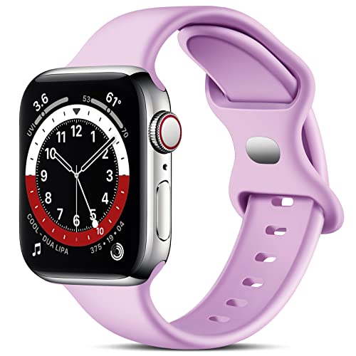 TEFLOTY Kompatibel mit Apple Watch Armband Ersatz Silikon Sport Armbänder, Ersatz Straps für iWatch Series 8 Ultra SE 7 6 5 4 3 2 1, 38mm/40mm/41mm-L, Damen/Herren, Lavendel von TEFLOTY