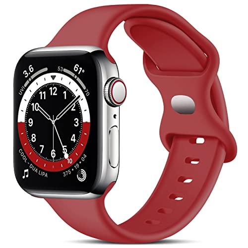 TEFLOTY Kompatibel mit Apple Watch Armband Ersatz Silikon Sport Armbänder, Ersatz Straps für iWatch Series 8 Ultra SE 7 6 5 4 3 2 1, 42mm/44mm/45mm/49mm-S, Damen/Herren, Rosenrot von TEFLOTY