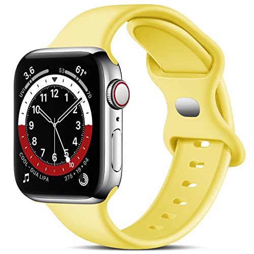 TEFLOTY Kompatibel mit Apple Watch Armband Ersatz Silikon Sport Armbänder, Ersatz Straps für iWatch Series 8 Ultra SE 7 6 5 4 3 2 1, 42mm/44mm/45mm/49mm-S, Damen/Herren, Zitronengelb von TEFLOTY
