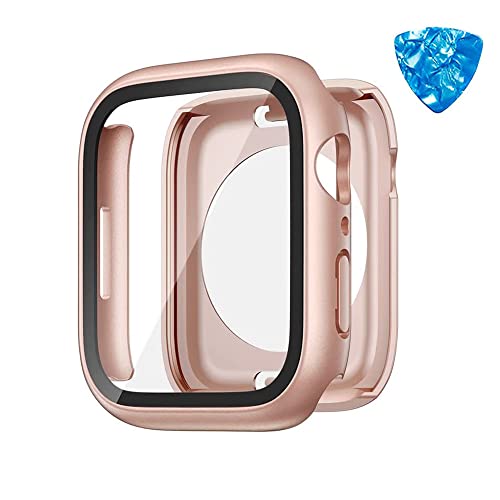 TEFLOTY Wasserdichte Hülle für Apple Watch 2 in 1 Rundum-PC Hard Schutzhülle für iwatch Series 8/7 45mm, mit Hartglas Displayschutzfolie + Rückseitenschutz Cover Vollschutz Gehäuse Case, Golden von TEFLOTY