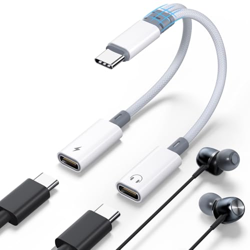 USB C Splitter 1 zu 2, USB C Y Kabel Kopfhörer Adapter und Laden, Typ C Stecker auf Doppel Typ C Buchsen Verteiler für Sprechende Musik mit iPhone 16/Pro/Max, Samsung S24/S23, Huawei von TEFLOTY