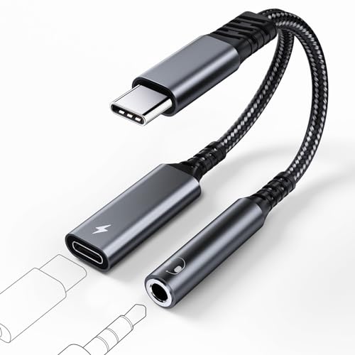 USB-C auf Klinke Adapter und Laden, 2-in-1 USB C auf 3.5mm Kopfhörer Adapter, Aux Headset Audio Adapter PD 60W Schnellladung für iPhone 15/15 Pro, Samsung S23/S22, Huawei, Pixel von TEFLOTY