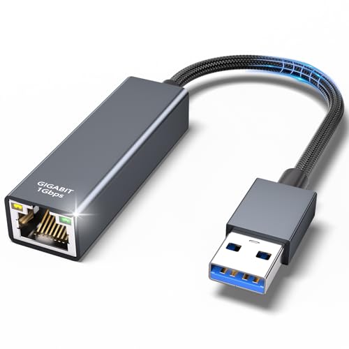 TEFLOTY USB Ethernet Adapter - 1000Mbps USB LAN Adapter auf RJ45 Gigabit, Treiberfreier Netzwerkadapter aus Aluminium und Nylon mit MacBook Surface Pro Notebook-PC Windows 11/10/8.1/XP/Vista von TEFLOTY