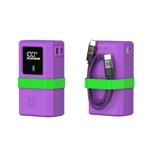 TEHAOUU Silikon-Schutzhülle für 10 Mini-Powerbank (Modell: PB1055) – rutschfeste stoßfeste Abdeckung mit Kabelaufbewahrungsgürtel, tragbarer Kapselhalter, 240 W Schnellladekabel (Lila) von TEHAOUU