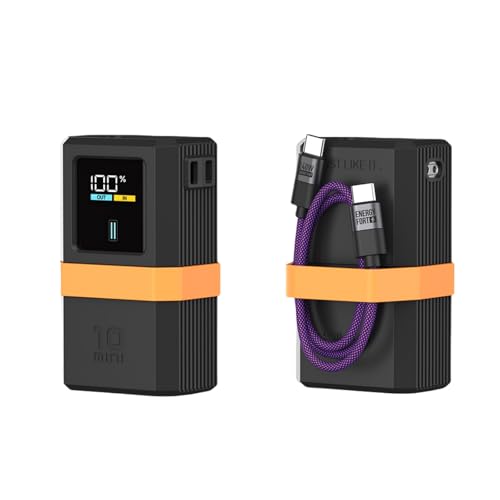 TEHAOUU Silikon-Schutzhülle für 10 Mini-Powerbank (Modell:PB1055) – Anti-Rutsch-stoßfeste Abdeckung mit Kabelaufbewahrungsgürtel, tragbarer Kapselhalter, 240 W Schnellladekabel (schwarz) von TEHAOUU