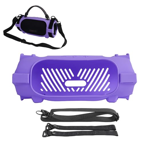 TEHAOUU Silikon-Tragetasche für Charge 6, tragbarer Bluetooth-Lautsprecher, schützende Halterung, kratzfest, stoßfest, Reise-Tragetasche, Aufbewahrungstasche mit 1 Schultergurt und 2 Gurten (lila) von TEHAOUU