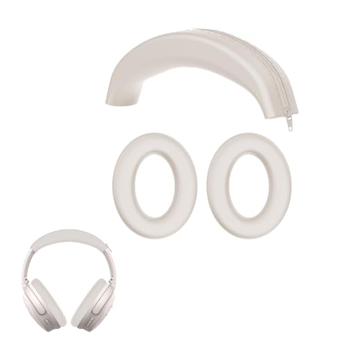 TEHAOUU Weiche Silikon Cover Case Set für Bose QC45/QC35 Kopfhörer - Anti-Rutsch Staubdichte Schutzhülle - Hautfreundlich Snug Fit Kratzfest (Off-White) von TEHAOUU