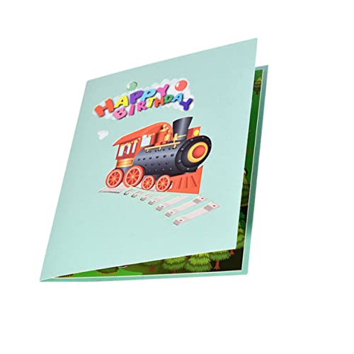 TEHAUX 1 Set Geburtstagskarte 3D Karten Geburtstags Grußkarte Segenskarte 3D Grußkarte Zug Design Karten Pop Up Grußkarte Geschenkverpackungskarten Zug Grußkarte Pop Up Karten von TEHAUX