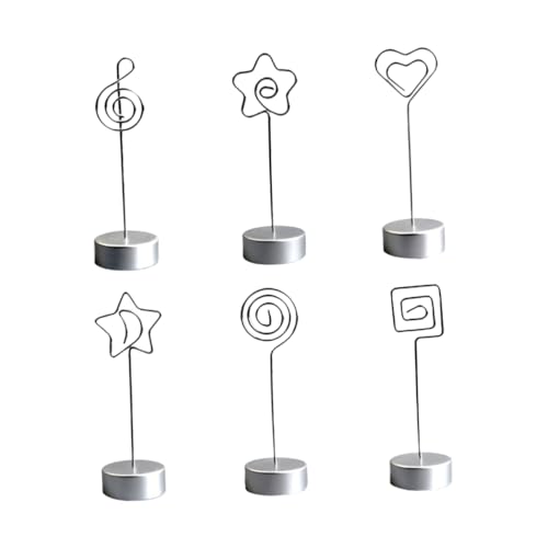 TEHAUX 6 Stück Inhaber der Tabellennummer bürodeko büroklammern zettelhalter Tabletop decoration Small card holder Stand Hochzeit Memohalter Metallteile sind aus verzinktem Stahl Silver von TEHAUX