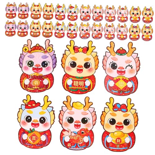 TEHAUX 60 Stück Frühling Neu 2024 Glücksgeldbeutel Mondjahr Glück Geldbeutel Glückliches Geldpaket Die Jahr Drache Alle Umschlag Drachen Produkt Süße Umschläge Festival China Rot Papier von TEHAUX