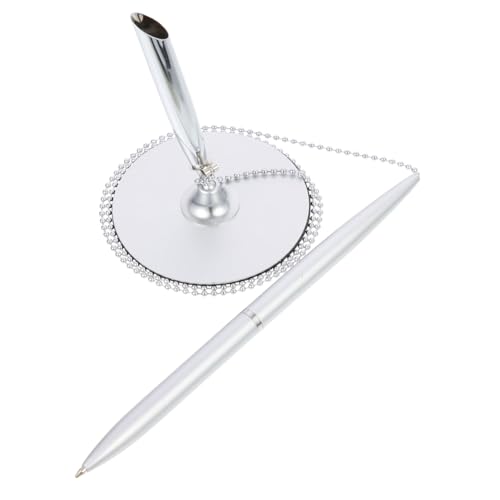 TEHAUX Stift unterschreiben Stifte Kugelschreiber büromaterial bürozubehör Hotel-Schreibstift ballpoint pen bürogadges vertikaler Tischstift Schreibstift mit Ständer Metall Silver von TEHAUX