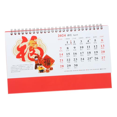 TEHAUX Tischkalender Für Das Jahr Des Drachen Bindung Schreibtischkalender Wohnkultur Mond- Desktop-kalender Desktop-mondkalender Kalender 2024 Monatlich Tischkalender 2024 Papier Rot von TEHAUX