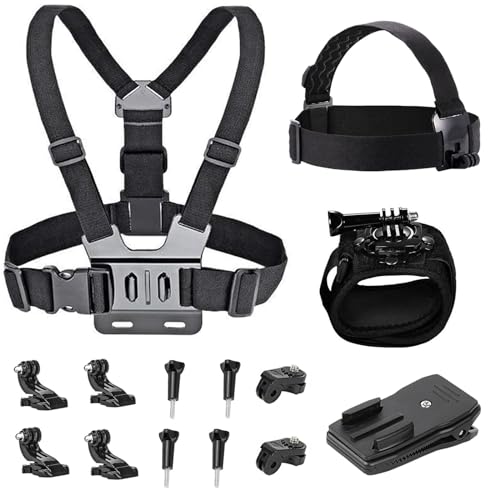 TEKCAM Brustgurt Kopfgurt Handschlaufe Rucksackhalter, 4 in 1 Einstellbarer Action Kamera Brustgurt Halterung Kit Kompatibel Mit Gopro Hero 13 12 11 10 9/DJI Osmo Action 5 Pro/Akaso/SJCAM/Apeman von TEKCAM