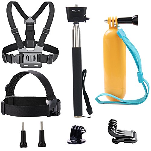 TEKCAM Action Kamera Zubehör Set, Brustgurt Halterung Kopfgurt Selfie Stick Einbeinstativ Schwimmender Griff Kompatibel mit Gopro Hero 13 12 11 10 9 8 AKASO DJI Osmo Surfola Apeman SJCAM von TEKCAM