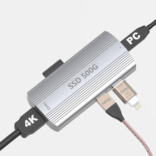 TEKQ 500G Extreme Portable Externe SSD + HUB 5 in 1 USB C HUB, 500G M.2 SSD, 2 x USB 3 Ports 10Gbps + HDMI + SD + externe Festplatte USB C HUB (500G) von TEKQ