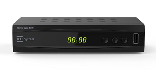 TELE System TS6822 PRO DVB-T2 HEVC Digitaler Terrestrischer Decoder und Twin-Tuner DVR-T2 HD HDR (HDR10 / HLG) mit Display und Fernbedienung 2 in 1 mit TV-Steuerung von TELE System